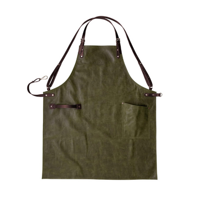 Cross-Back and Towel Loop Antique Green Handcrafted Leather Apron