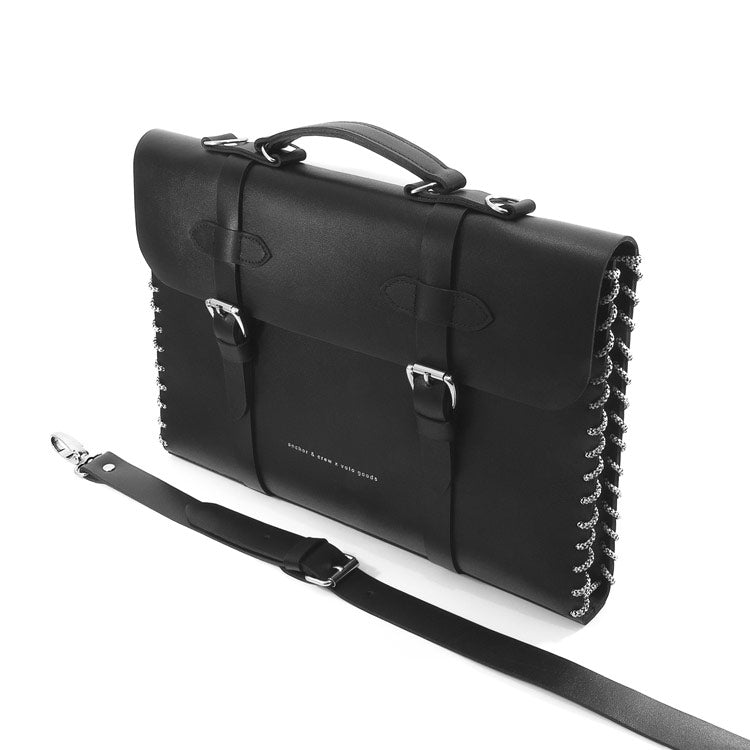 Large Graphite Black Rufford Leather and Rope Briefcase Adeum