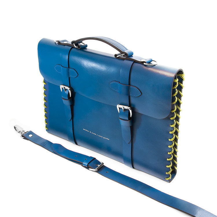 Large Traffic Blue Rufford Leather and Rope Briefcase Adeum