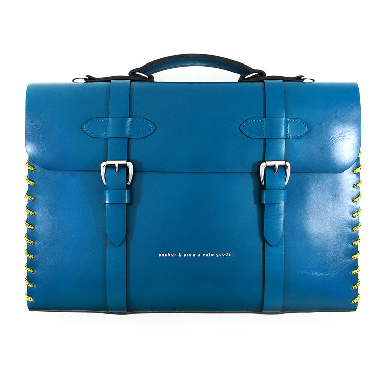 Small Traffic Blue Rufford Leather and Rope Briefcase Adeum