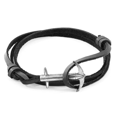 Admiral Anchor Silver and Flat Leather Bracelet Adeum