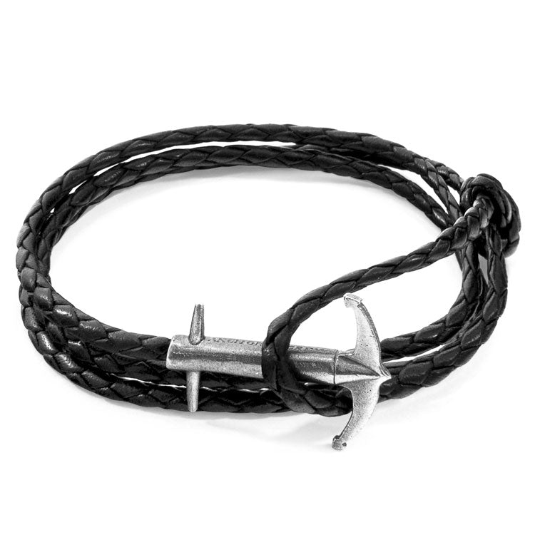 Admiral Anchor Silver and Braided Leather Bracelet Adeum