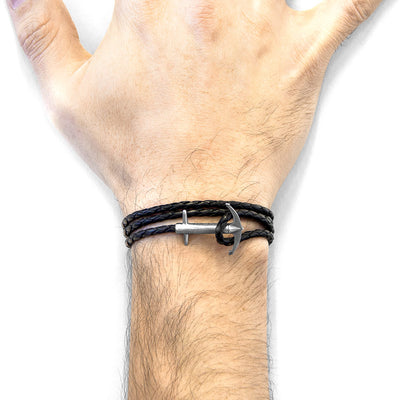 Admiral Anchor Silver and Braided Leather Bracelet Adeum