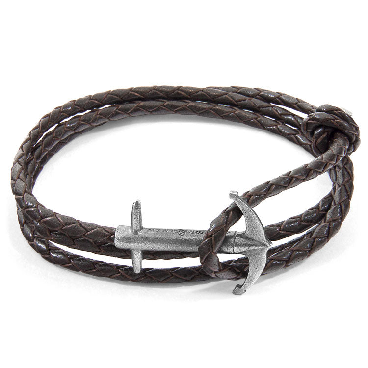 Admiral Anchor Silver and Braided Leather Bracelet Adeum