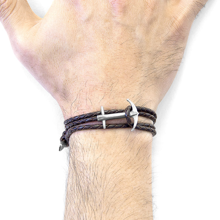 Admiral Anchor Silver and Braided Leather Bracelet Adeum