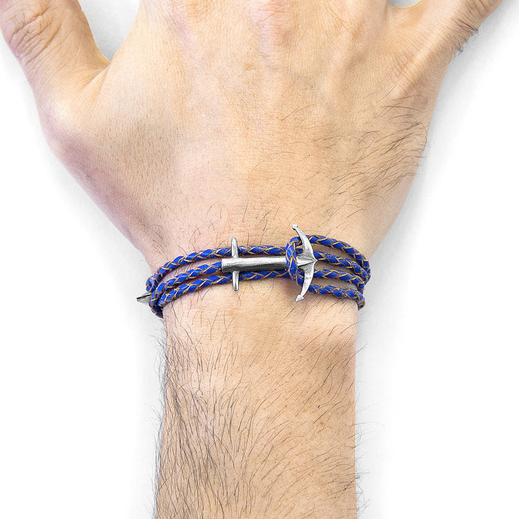 Admiral Anchor Silver and Braided Leather Bracelet Adeum