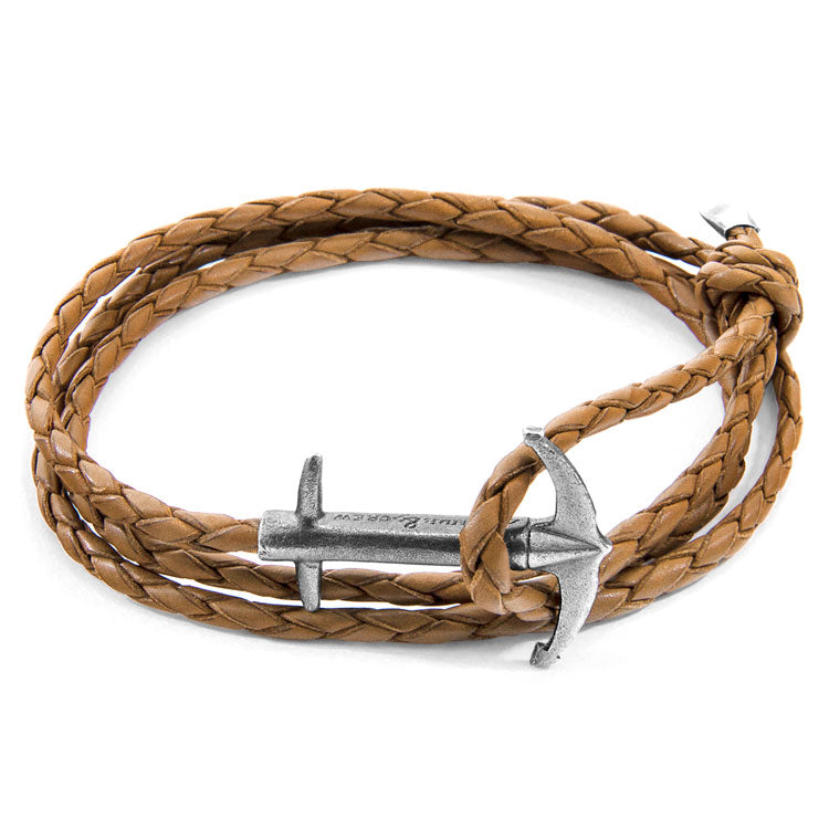 Admiral Anchor Silver and Braided Leather Bracelet Adeum