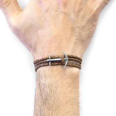 Admiral Anchor Silver and Braided Leather Bracelet Adeum