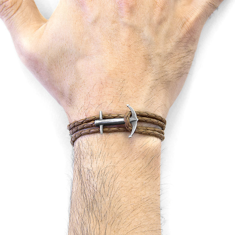 Admiral Anchor Silver and Braided Leather Bracelet Adeum