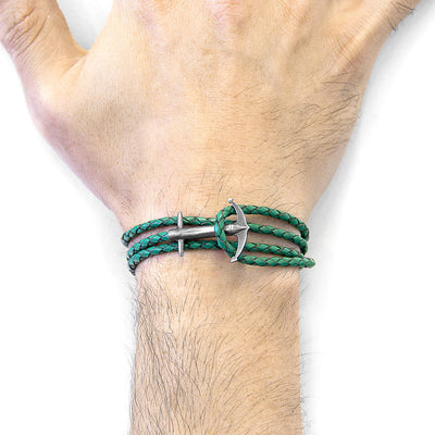 Admiral Anchor Silver and Braided Leather Bracelet Adeum