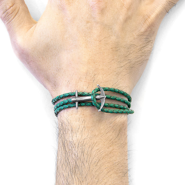 Admiral Anchor Silver and Braided Leather Bracelet Adeum