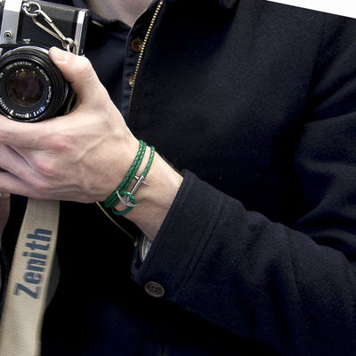 Admiral Anchor Silver and Braided Leather Bracelet Adeum