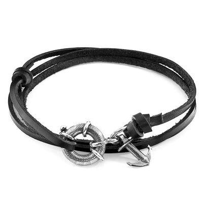 Clyde Anchor Silver and Flat Leather Bracelet Adeum