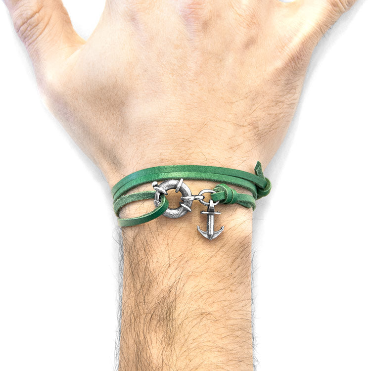 Clyde Anchor Silver and Flat Leather Bracelet Adeum