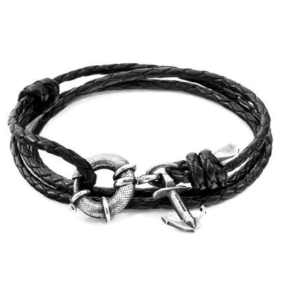 Clyde Anchor Silver and Braided Leather Bracelet Adeum