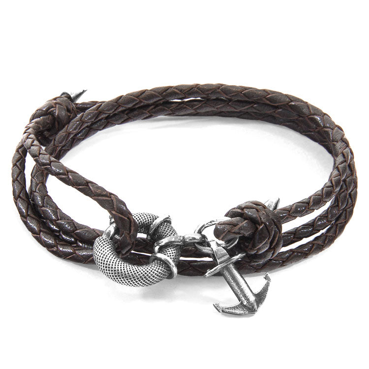 Clyde Anchor Silver and Braided Leather Bracelet Adeum