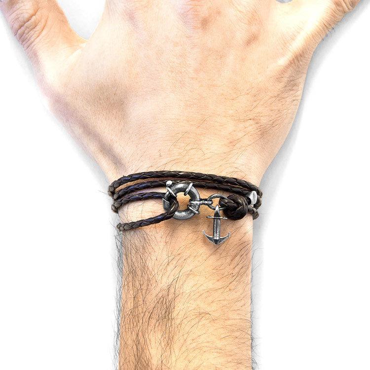 Clyde Anchor Silver and Braided Leather Bracelet Adeum
