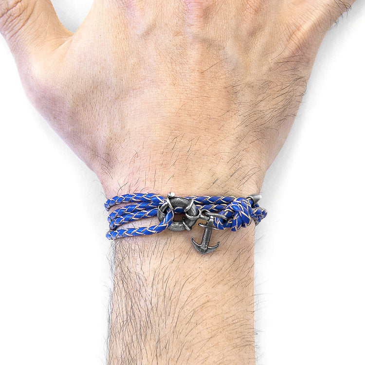 Clyde Anchor Silver and Braided Leather Bracelet Adeum