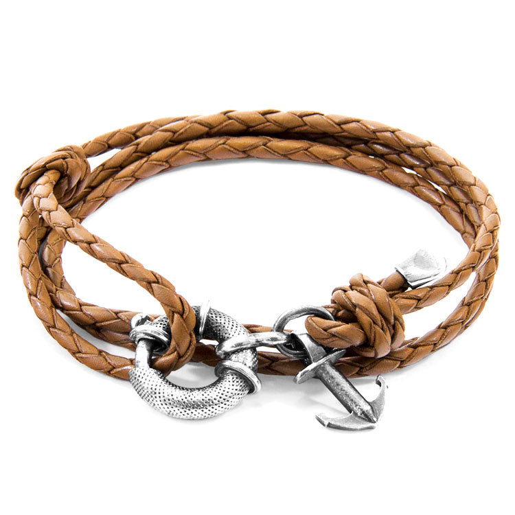 Clyde Anchor Silver and Braided Leather Bracelet Adeum