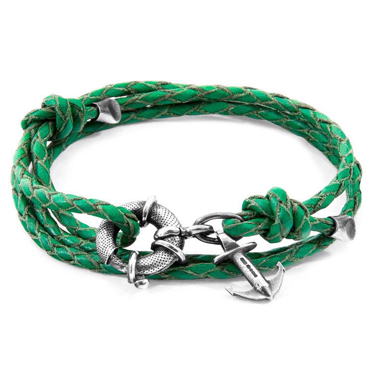 Clyde Anchor Silver and Braided Leather Bracelet Adeum