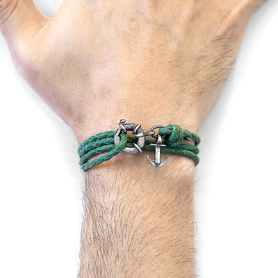 Clyde Anchor Silver and Braided Leather Bracelet Adeum