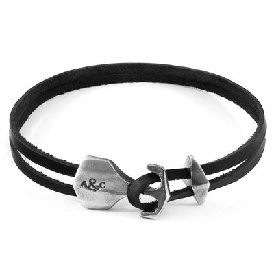 Delta Anchor Silver and Flat Leather Bracelet Adeum