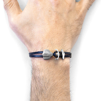 Delta Anchor Silver and Flat Leather Bracelet Adeum