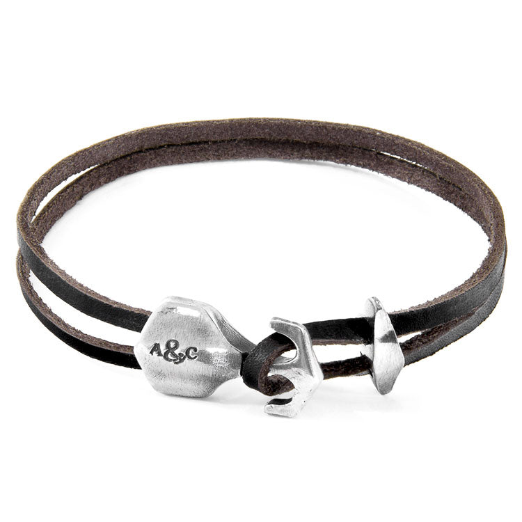 Delta Anchor Silver and Flat Leather Bracelet Adeum