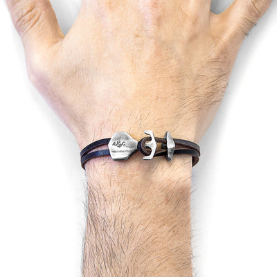 Delta Anchor Silver and Flat Leather Bracelet Adeum