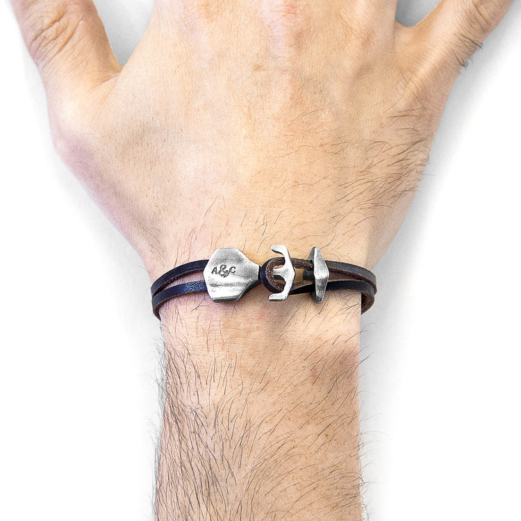 Delta Anchor Silver and Flat Leather Bracelet Adeum