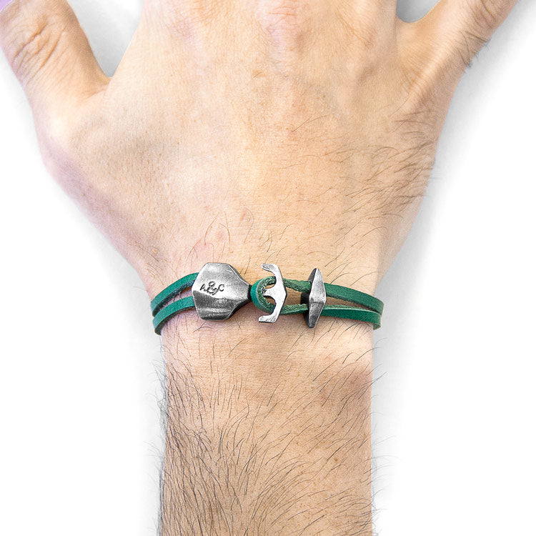 Delta Anchor Silver and Flat Leather Bracelet Adeum