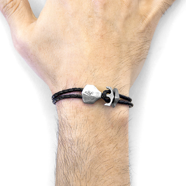 Delta Anchor Silver and Braided Leather Bracelet Adeum