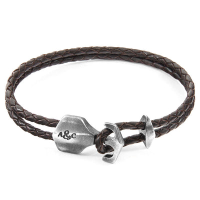 Delta Anchor Silver and Braided Leather Bracelet Adeum