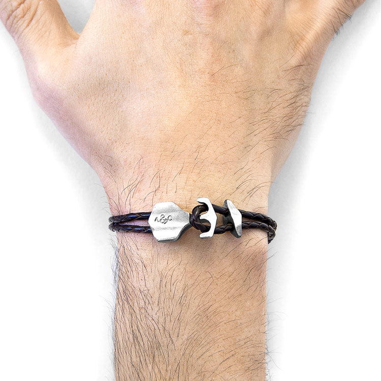 Delta Anchor Silver and Braided Leather Bracelet Adeum