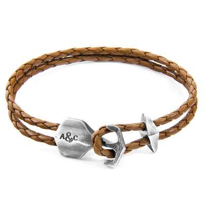 Delta Anchor Silver and Braided Leather Bracelet Adeum