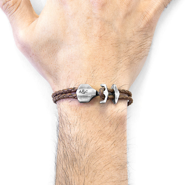 Delta Anchor Silver and Braided Leather Bracelet Adeum