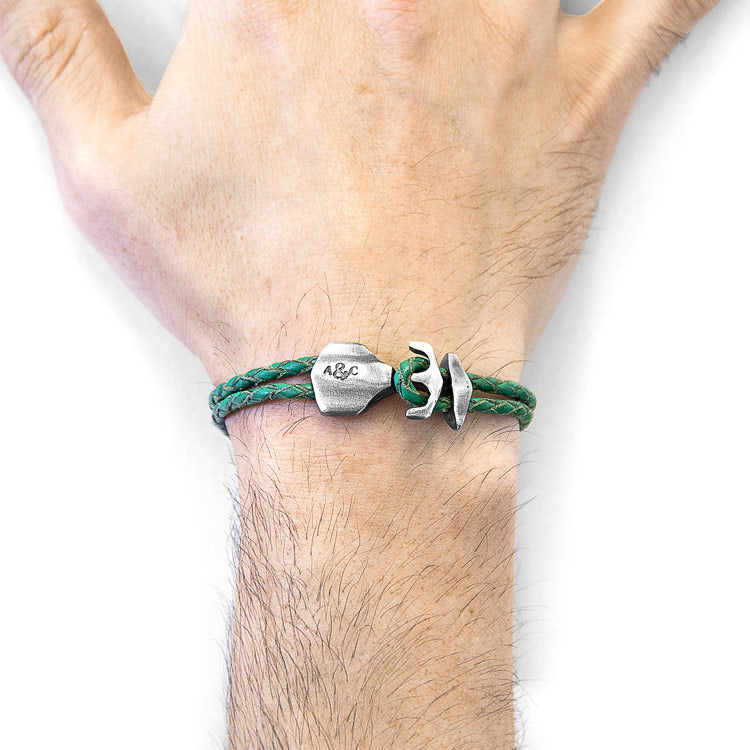 Delta Anchor Silver and Braided Leather Bracelet Adeum