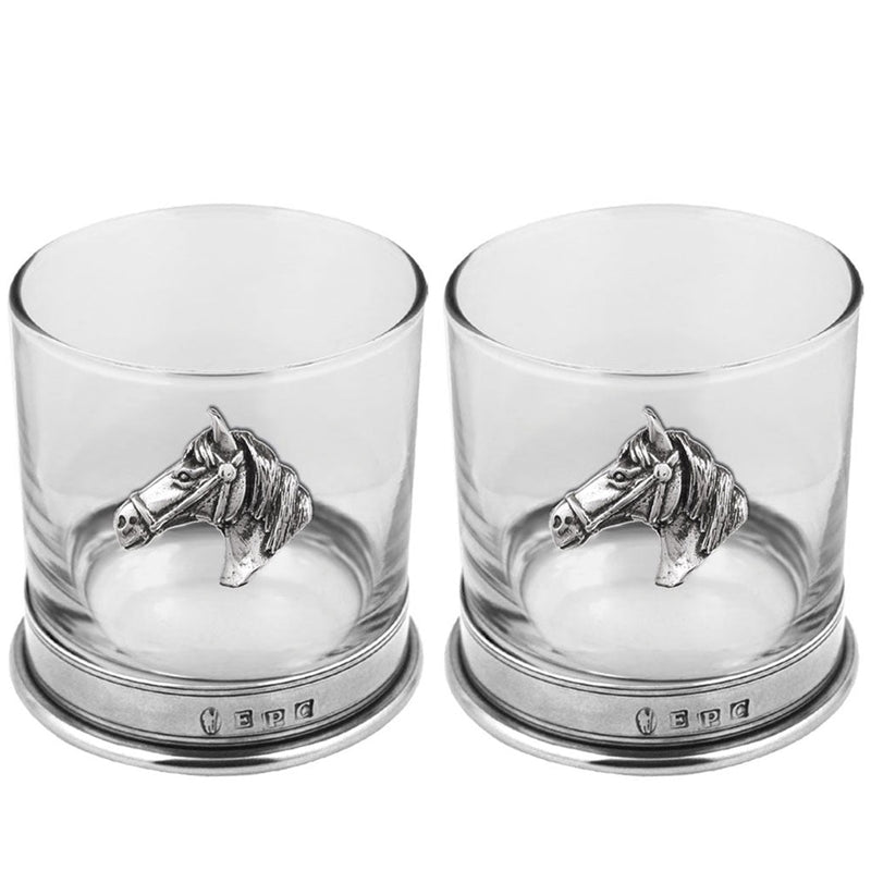 11OZ Horse Head Pewter Whiskey Glass Tumbler Set of 2 Adeum