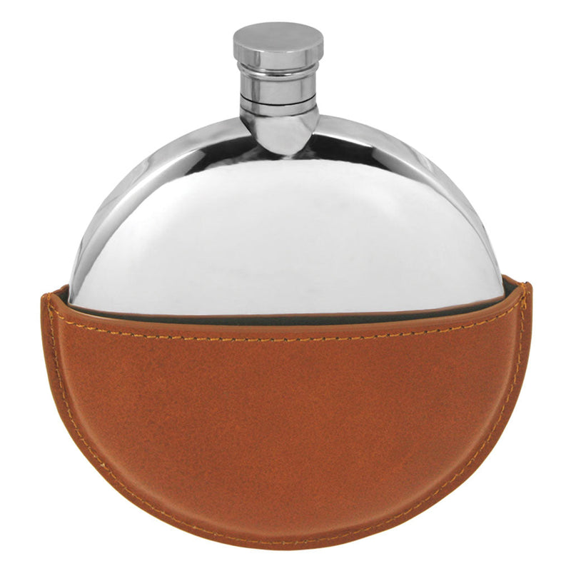 Ellipse Pewter Hip Flask with Leather Pouch Adeum