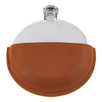 Ellipse Pewter Hip Flask with Leather Pouch Adeum