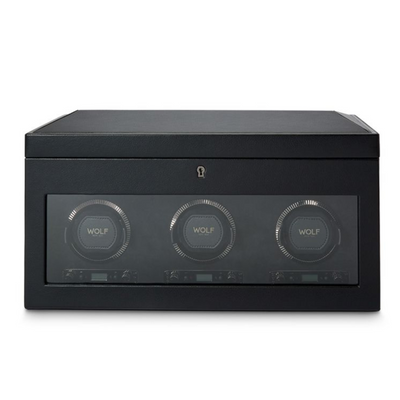 Black BRITISH RACING Triple Watch Winder with Storage