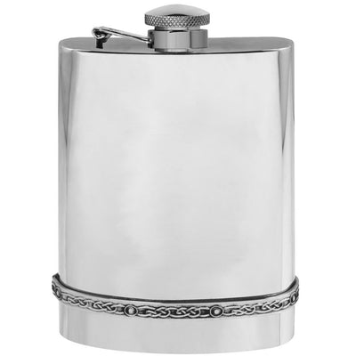 6OZ Pewter Hip Flask with Intricate Celtic Band Adeum