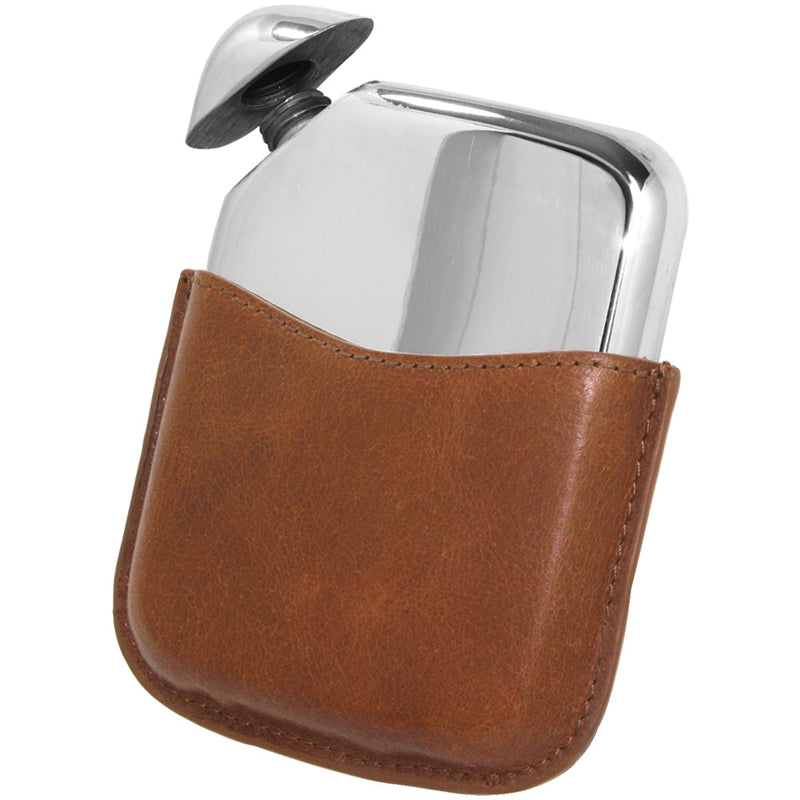 Novus Pewter Hip Flask with Leather Pouch Adeum