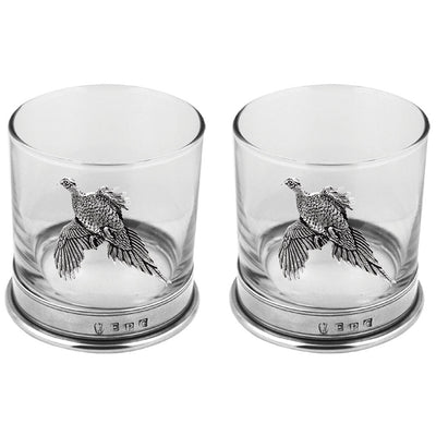 11OZ Pheasant Pewter Whiskey Glass Tumbler Set of 2 Adeum