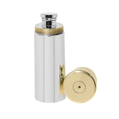 4OZ Pewter Shotgun Cartridge Hip Flask with Brass Lid Adeum