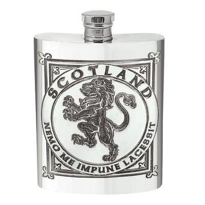 6OZ Scottish Rampant Lion Pewter Hip Flask Adeum