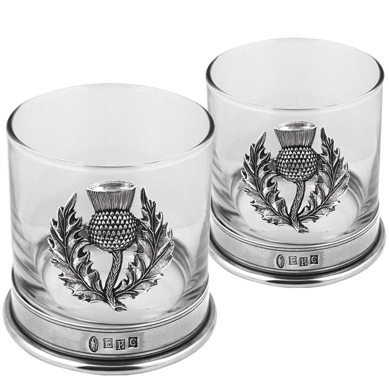 11OZ Scottish Thistle Pewter Whiskey Glass Tumbler Set of 2 Adeum