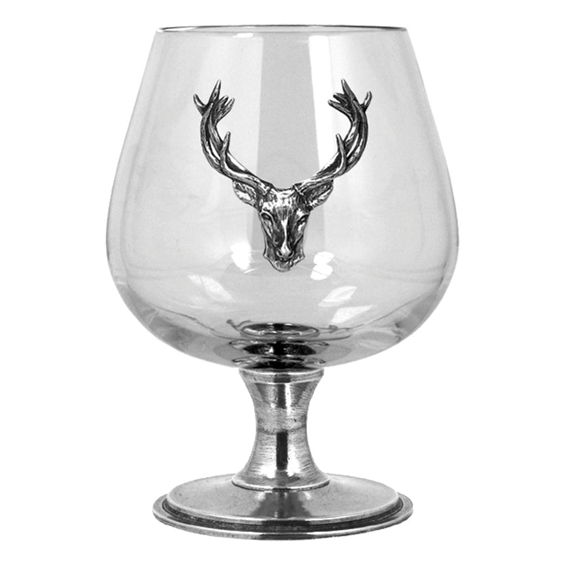 Double Brandy Snifter Glass with Pewter Stag Adeum