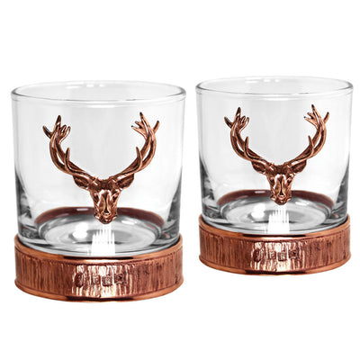 11OZ Copper Stag Head Pewter Whiskey Glass Tumbler Set of 2 Adeum