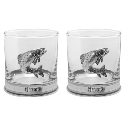 11OZ Trout Fishing Pewter Whiskey Glass Tumbler Set of 2 Adeum